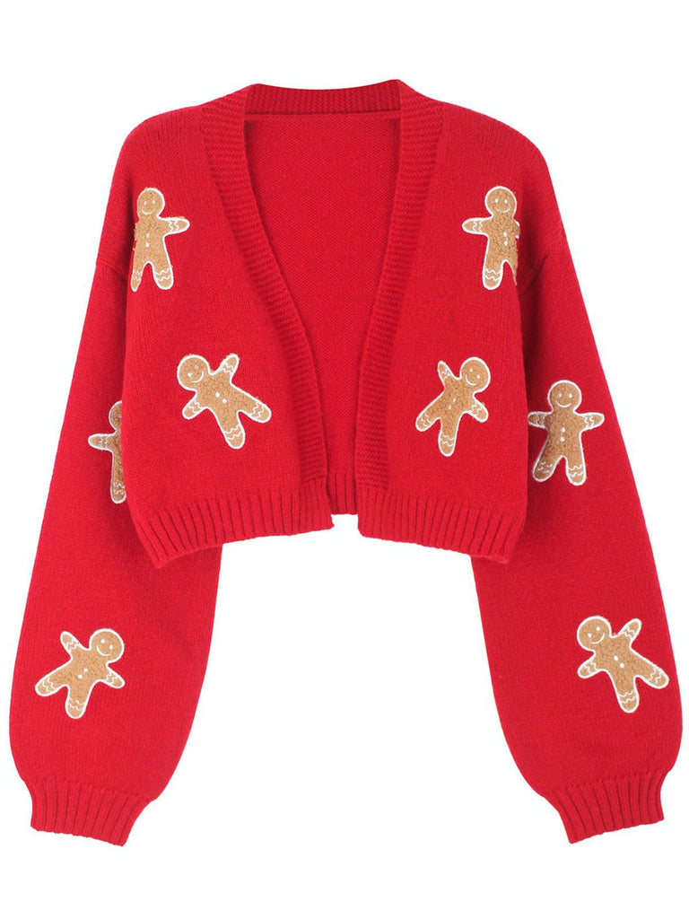 Brown 1960s Christmas Gingerbread Cropped Sweater Cardigan
