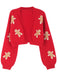 Brown 1960s Christmas Gingerbread Cropped Sweater Cardigan
