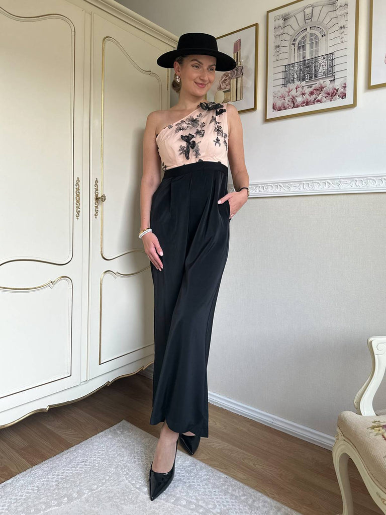1950s One-shoulder Lace Butterfly Jumpsuit