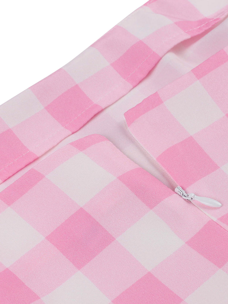[Plus Size] Pink 1950s Plaid Strap Dress