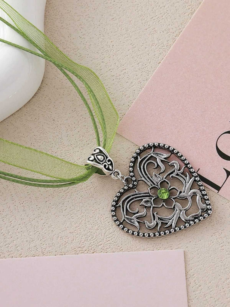 Vintage Ribbon Heart Flower Necklace