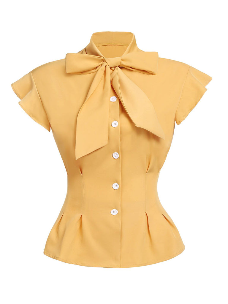 2PCS 1950s Bow Plaid Blouse & Skirt
