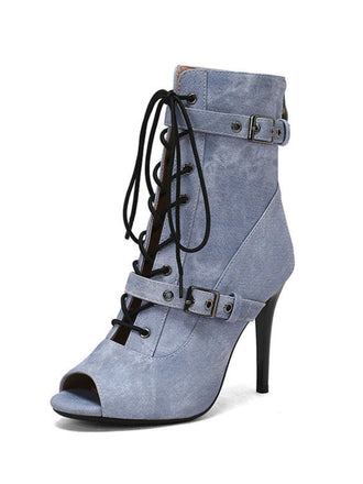 Vintage Denim Peep Toe Stiletto Heel Shoes