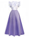 1930s Floral Flounce Sleeve V-Neck Patchwork Dress