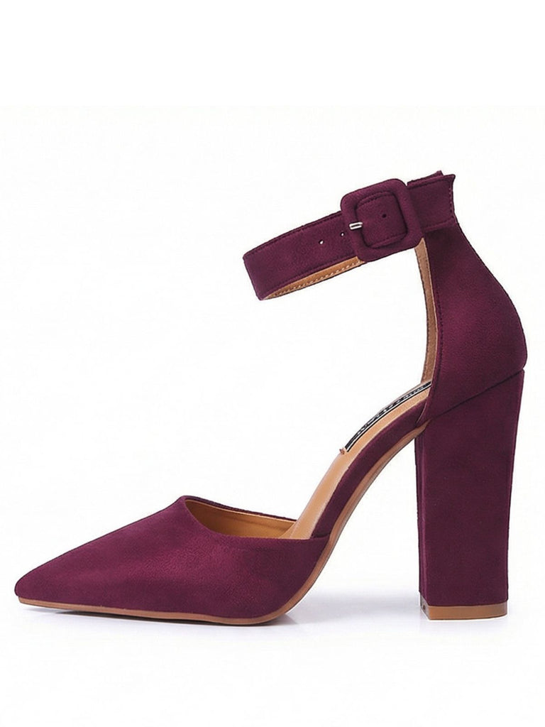 Suede Pointed-Toe Ankle Strap High Heel Pumps