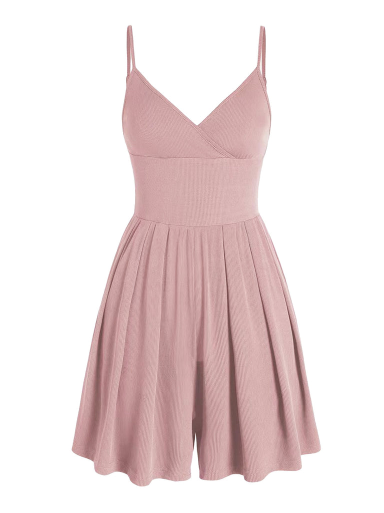 1980s Solid Spaghetti Strap V-Neck Romper