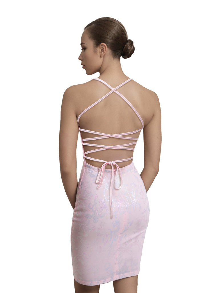 1920s Solid Sequin Spaghetti Strap Backless Dress