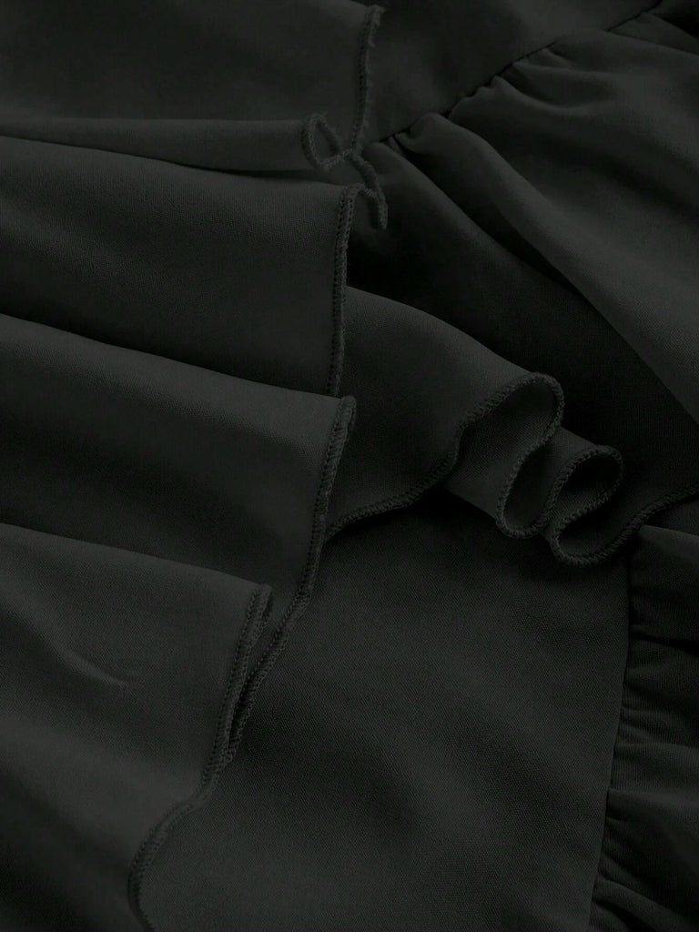 1950s Suspender Ruched Tiered Ruffle Hem Dress