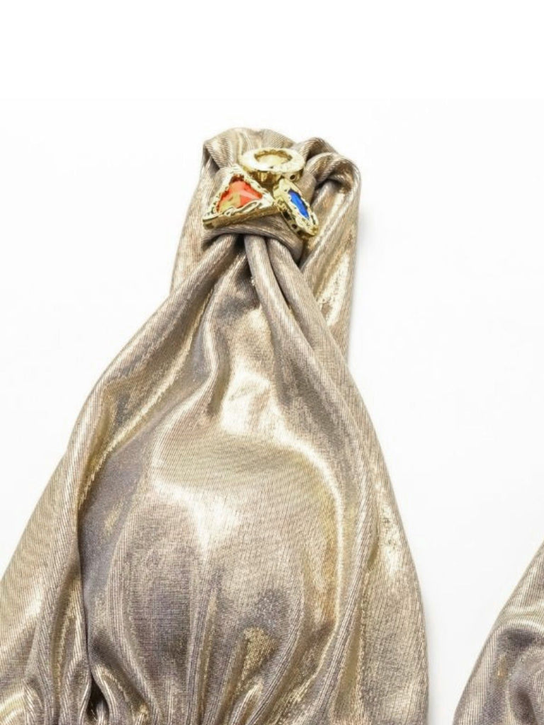 5PCS Gold 1980s Bejeweled Metallic Egyptian-Inspired Bikini Set