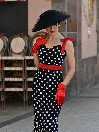 Black 1960s Polka Dot Bow Pencil Dress