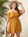 [Plus Size] 1950s Solid Ruffle Neck Off Shoulder Dress