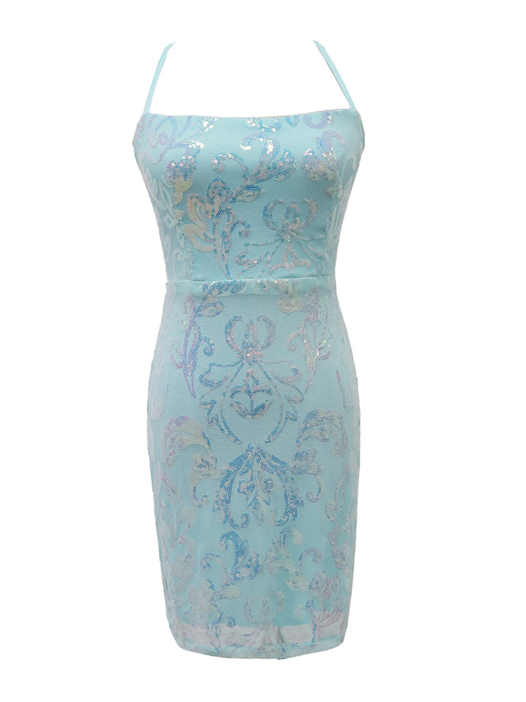 1920s Solid Sequin Spaghetti Strap Backless Dress