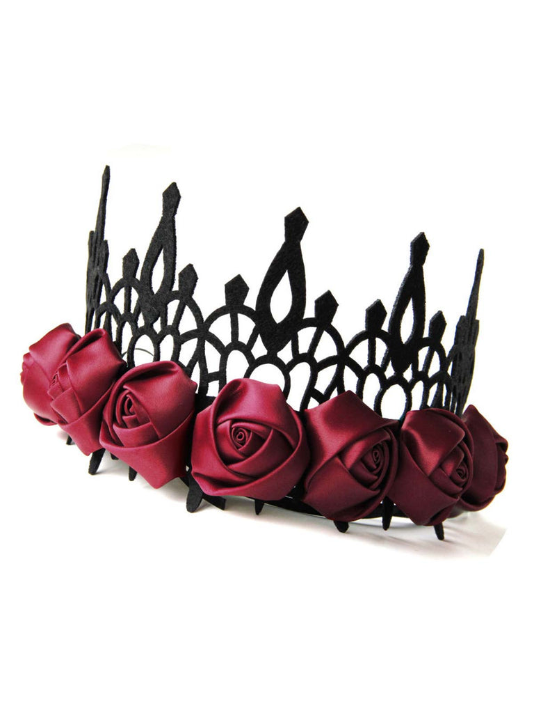 Black & Red Halloween Roses Crown Headband