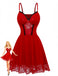 Red 1940s Spaghetti Strap Lace Trim Nightgown