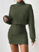 Gray 1960s Ribbed Turtleneck Sweater Bodycon Dress