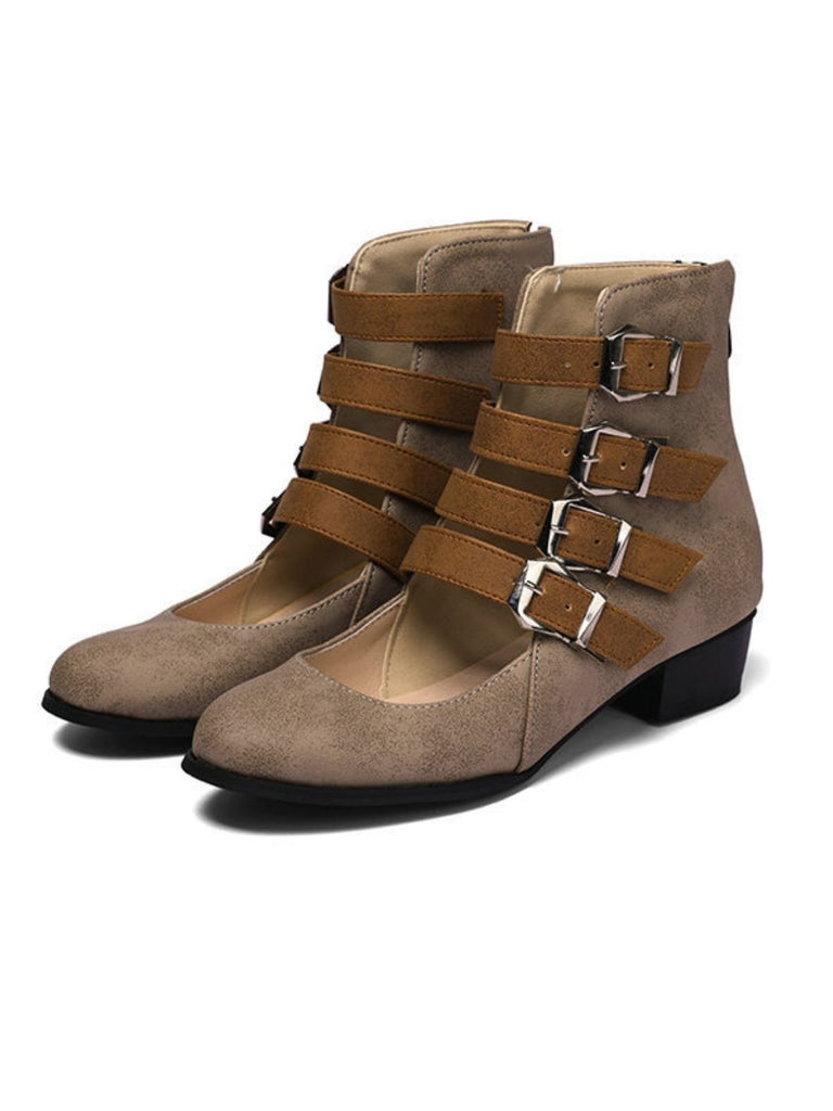 Round Toe Low Chunky Heel Cut-Out Boots