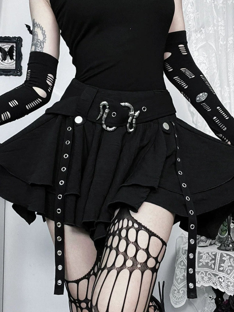 Black 1980s Punk Snake Belt Layered Mini Skirt