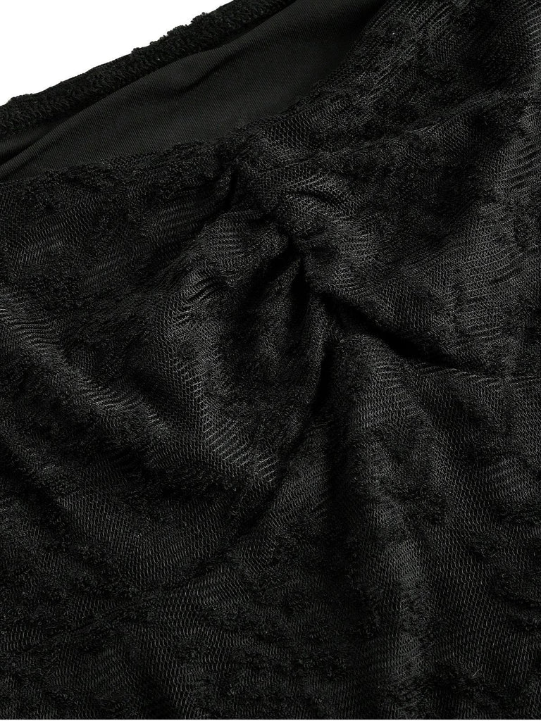 Black 1960s Lace Bell Sleeve Back Tie Dress