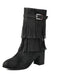 Vintage Solid Fringe Suede Chunky High Heel Boots