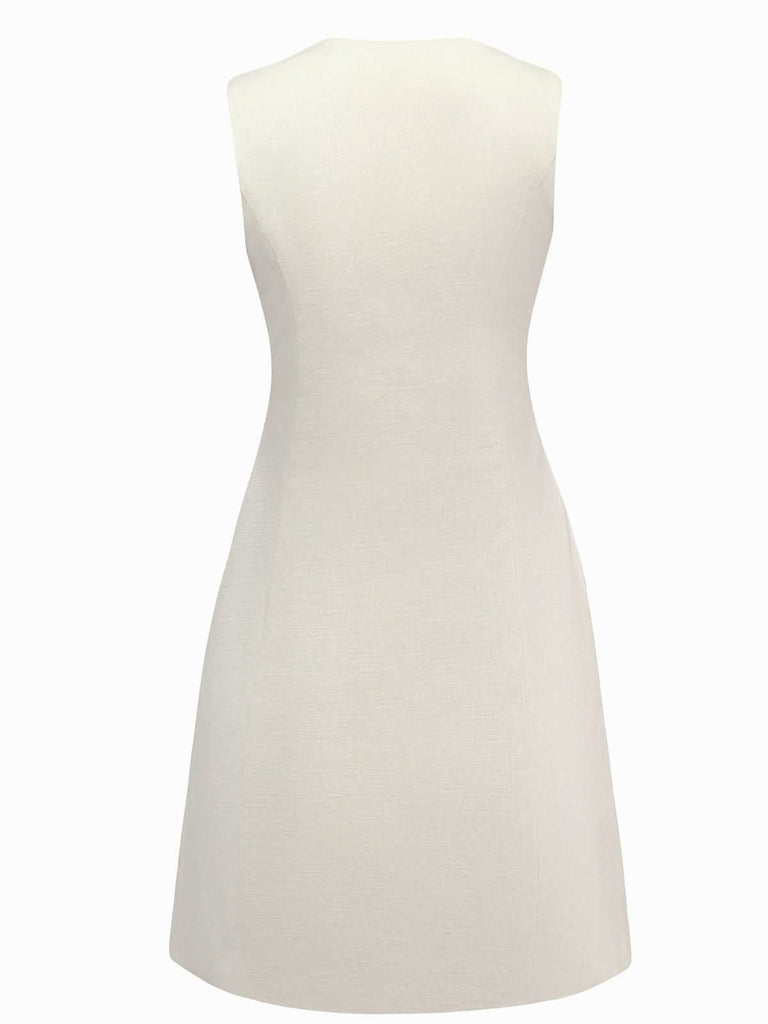 Beige 1960s Starfish Shell Buttons Sleeveless Dress