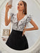 1930s Floral Flounce Sleeve V-Neck Patchwork Dress