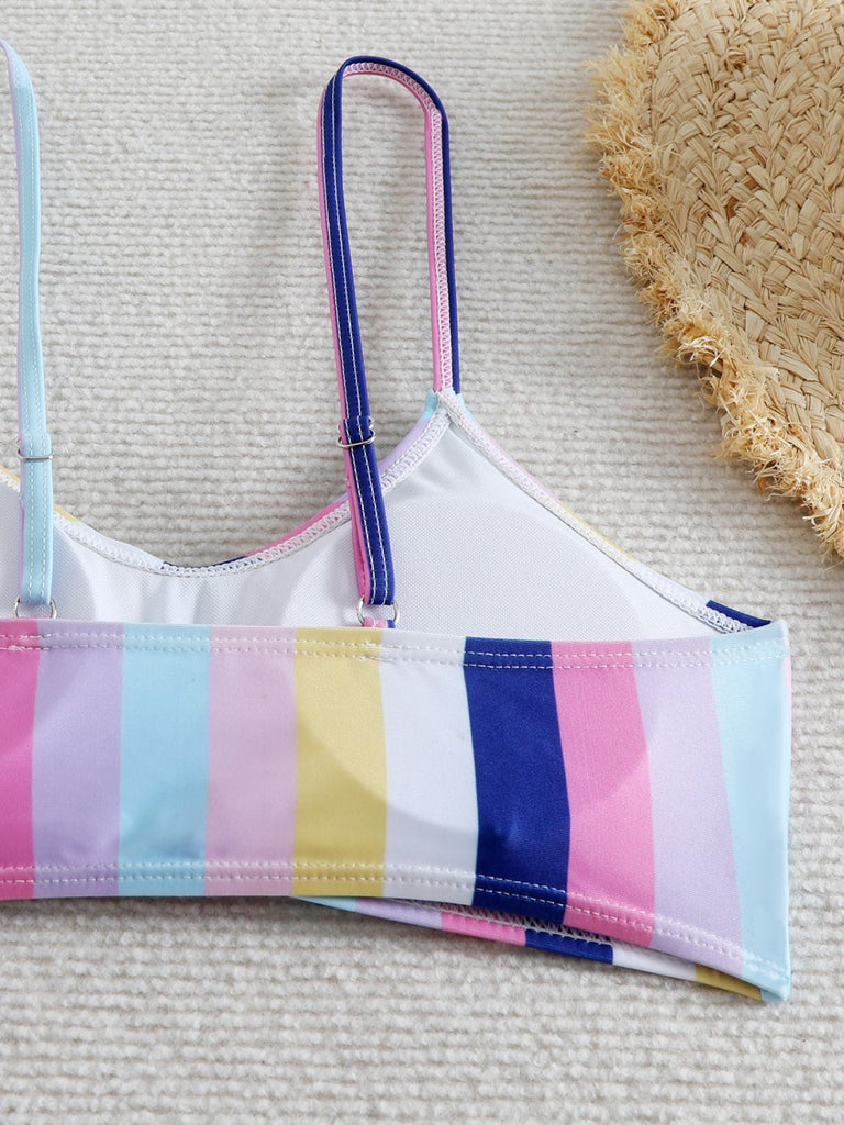 1940s Spaghetti Strap Bow Contrast Stripes Bikini