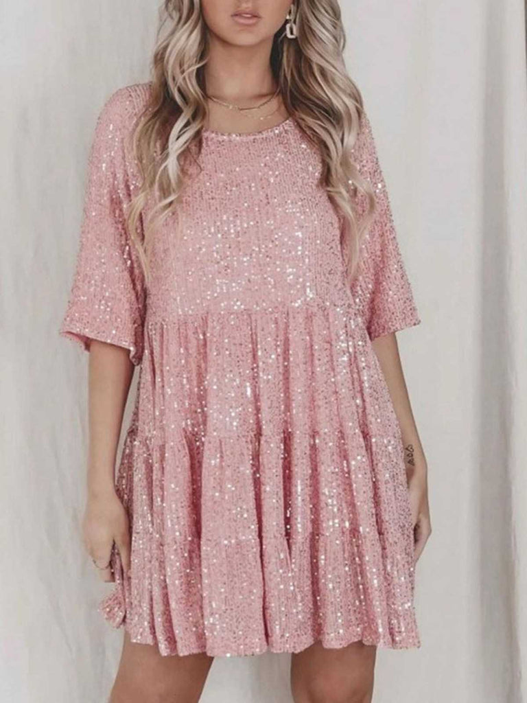 1960s Sequin Tiered Babydoll Dress
