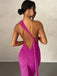 1980s Solid One-Shoulder Evening Backless Dress with Train