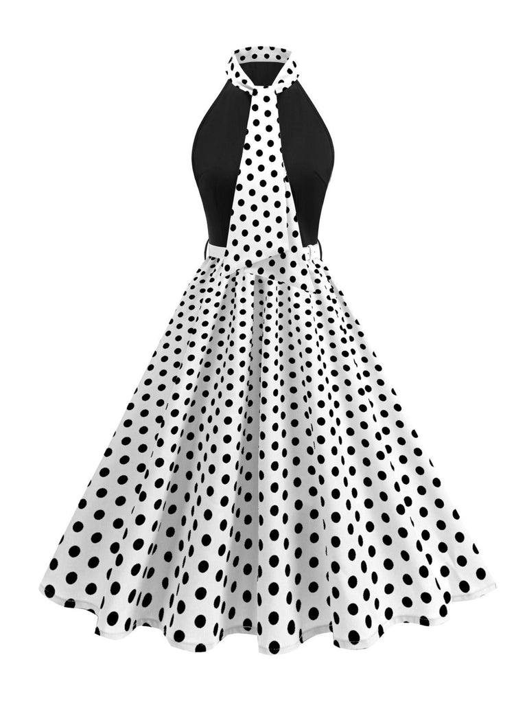 1950s Bow Tie Neck Polka Dot Belted Dress