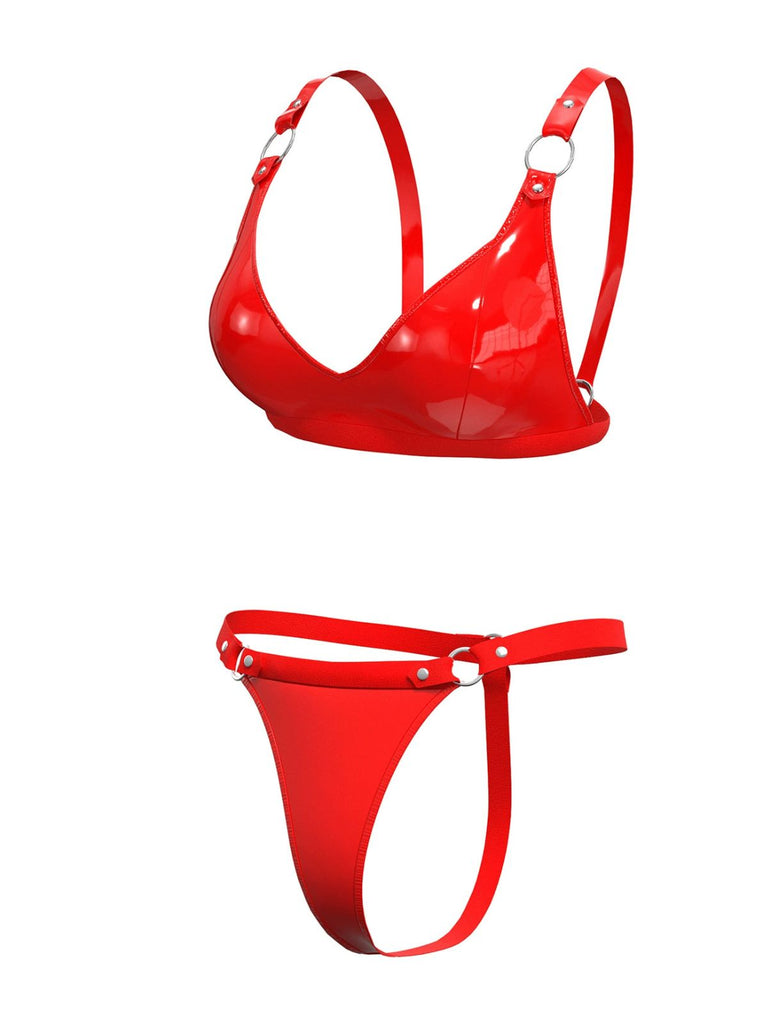 1970s Patent Leather Punk Style Bra & Thong