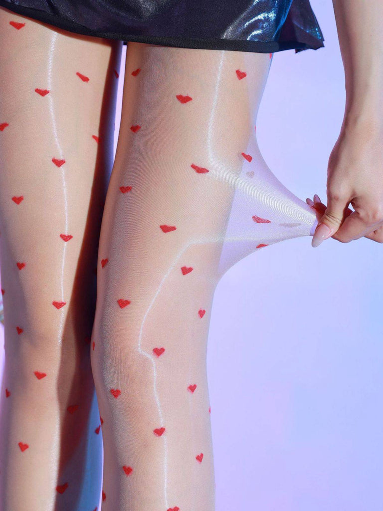 Vintage Heart Dots High-Waisted Pantyhose
