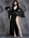 Black 1980s Gothic Slit Flared Sleeve Lace V-Neck Dress
