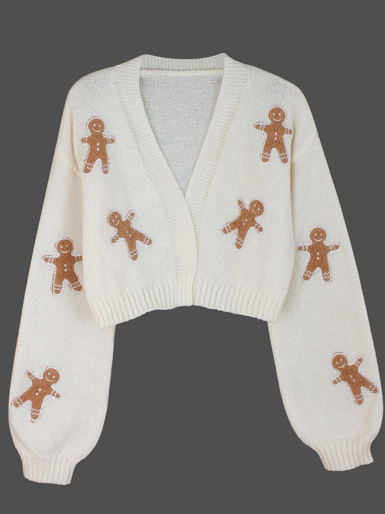 Brown 1960s Christmas Gingerbread Cropped Sweater Cardigan