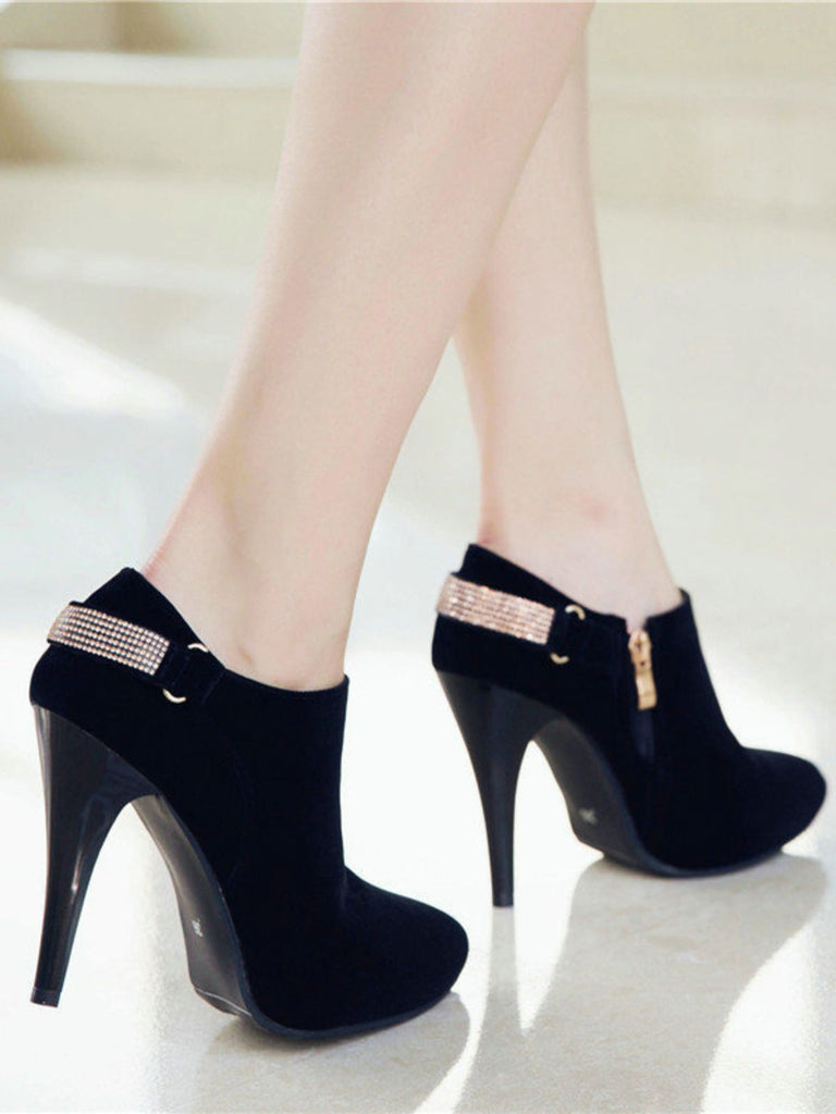 Vintage Solid Velvet Pointed Toe Stiletto Heels