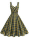 1950s Slip V-Neck Plaid Swing Dress