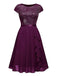 1940s Sequin Chiffon Ruffle Trim Swing Dress
