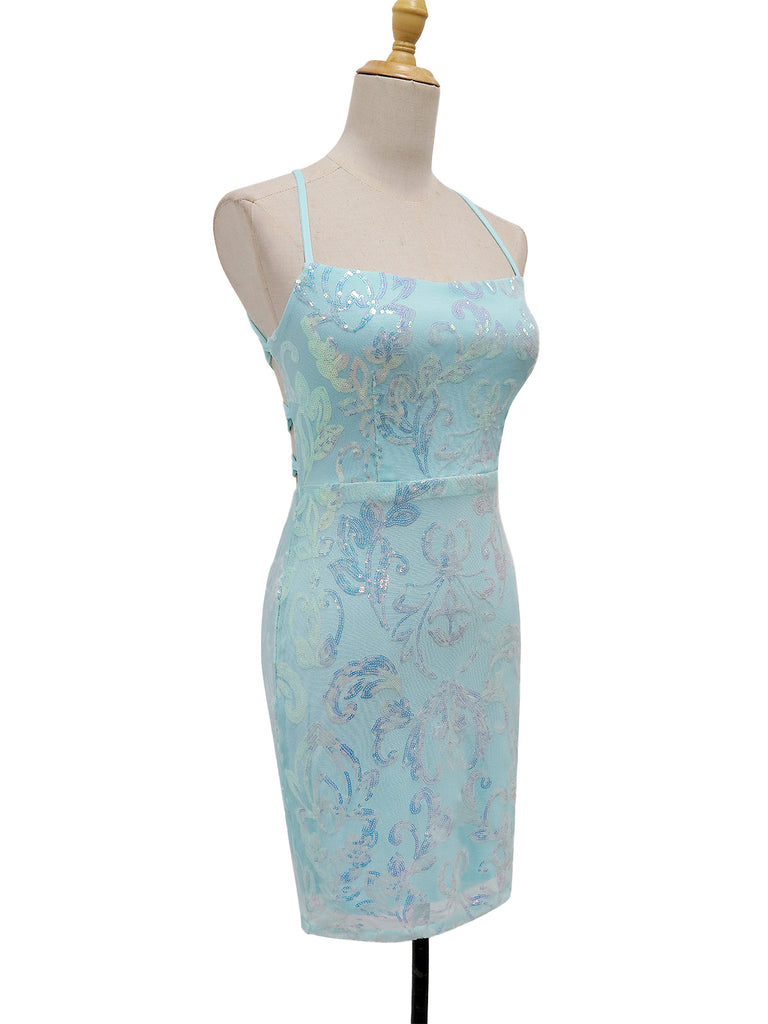 1920s Solid Sequin Spaghetti Strap Backless Dress