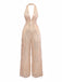 1970s Halter Deep V-Neck Sequin Fringe Jumpsuit