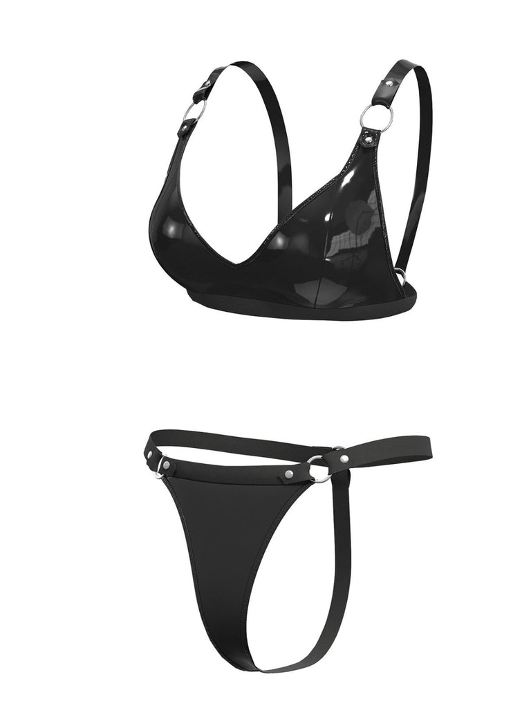 1970s Patent Leather Punk Style Bra & Thong