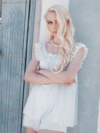 Light Blue 1950s Square Collar Pajamas