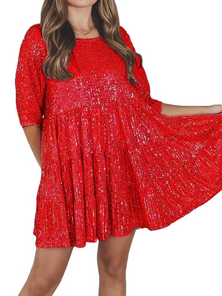 1960s Sequin Tiered Babydoll Dress