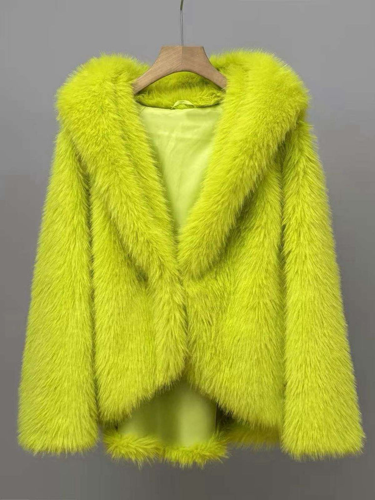 1930s Faux Fur Hooded Lapel Solid Coat