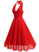 1950s Halter V-Neck Mesh Backless Dress