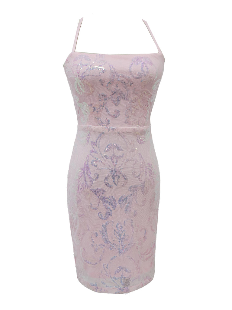 1920s Solid Sequin Spaghetti Strap Backless Dress