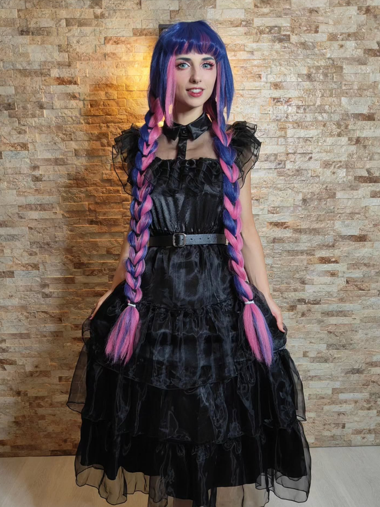 Black 1950s Halloween Organza Ruffled Lapel Dress
