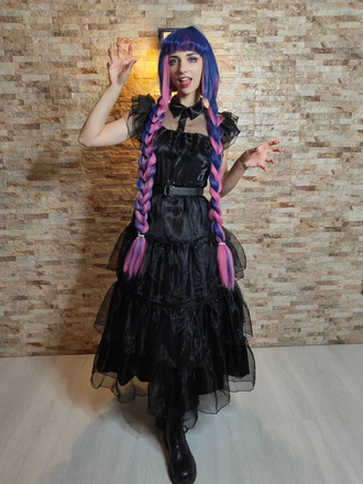 Black 1950s Halloween Organza Ruffled Lapel Dress