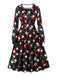 1950s Christmas Square Collar Long Sleeve Dress