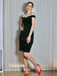 Green 1960s Sequins Off-Shoulder Pencil Dress