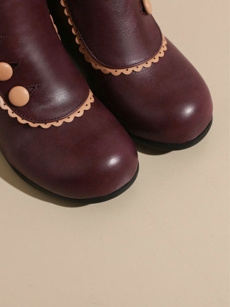 Vintage Faux Fur Lining Chunky Heel Short Boots