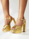 Metallic Snake Print Chunky High Heel Sandals